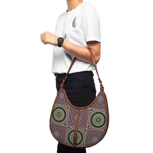 Multicolored Ethnic Motifs Printed Half Moon Hobo Bag - Uncommongifts.in
